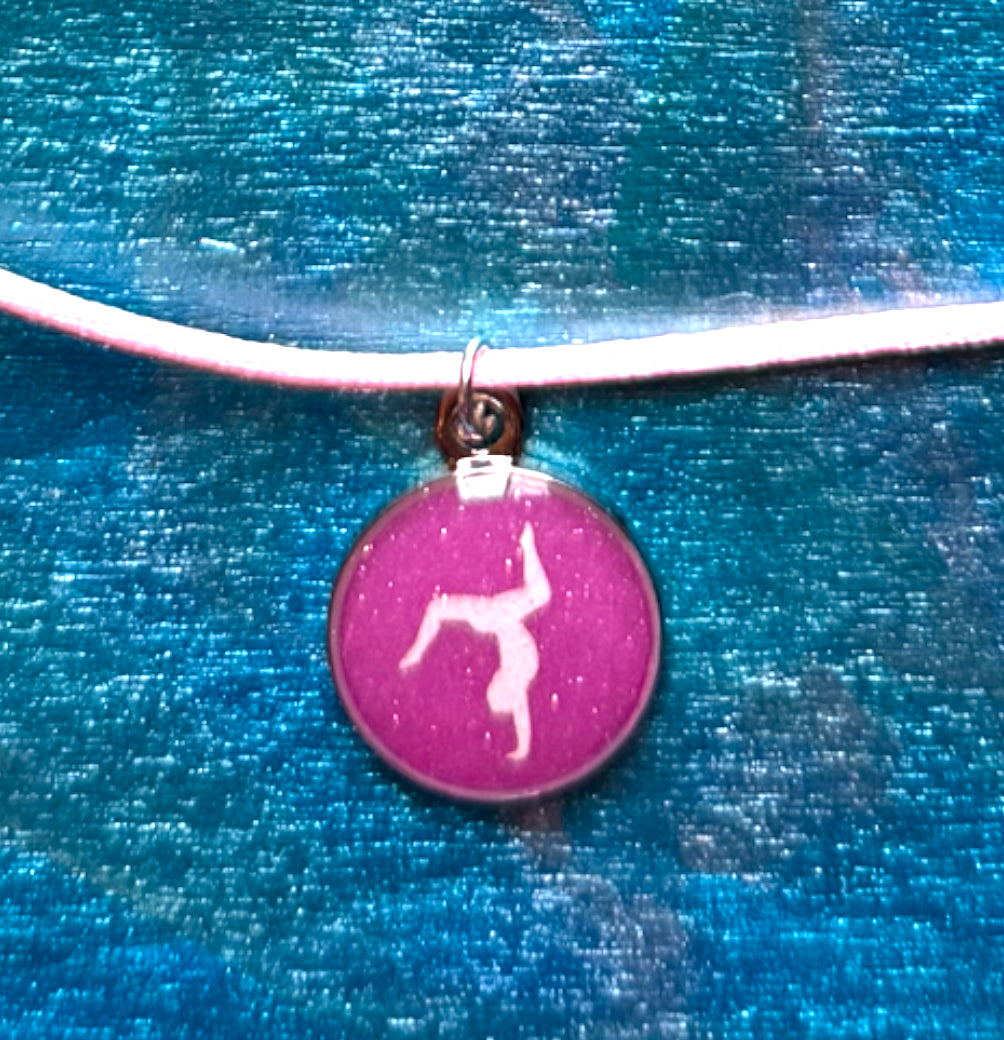 "Pink Glitter" Gymnastics Sliding Necklace with 3/4" Glow silhouette pendant